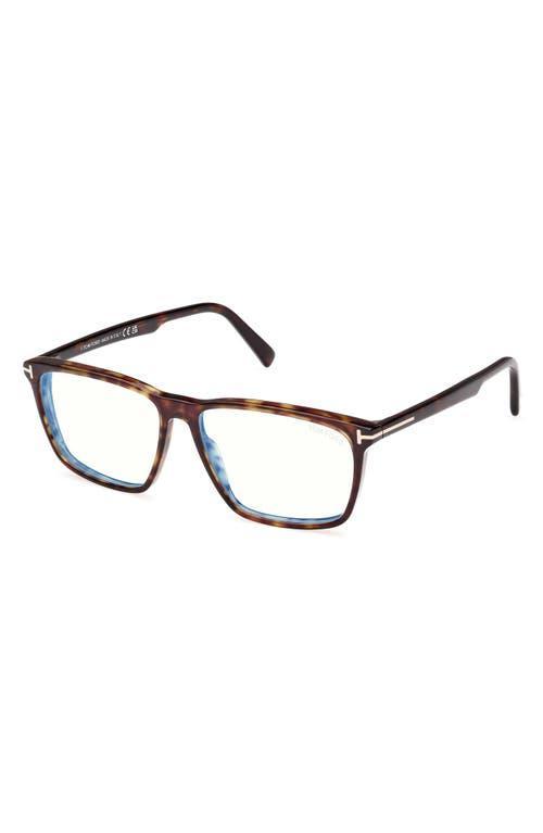 TOM FORD 56mm Square Blue Light Blocking Glasses In Havana Eco/t Logo Product Image