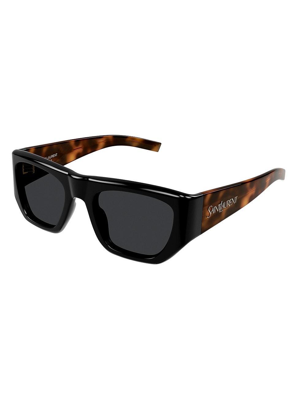 Saint Laurent Womens Vintage Logo 52mm Square Tortoise Sunglasses - Shiny Solid Black/Havana Product Image