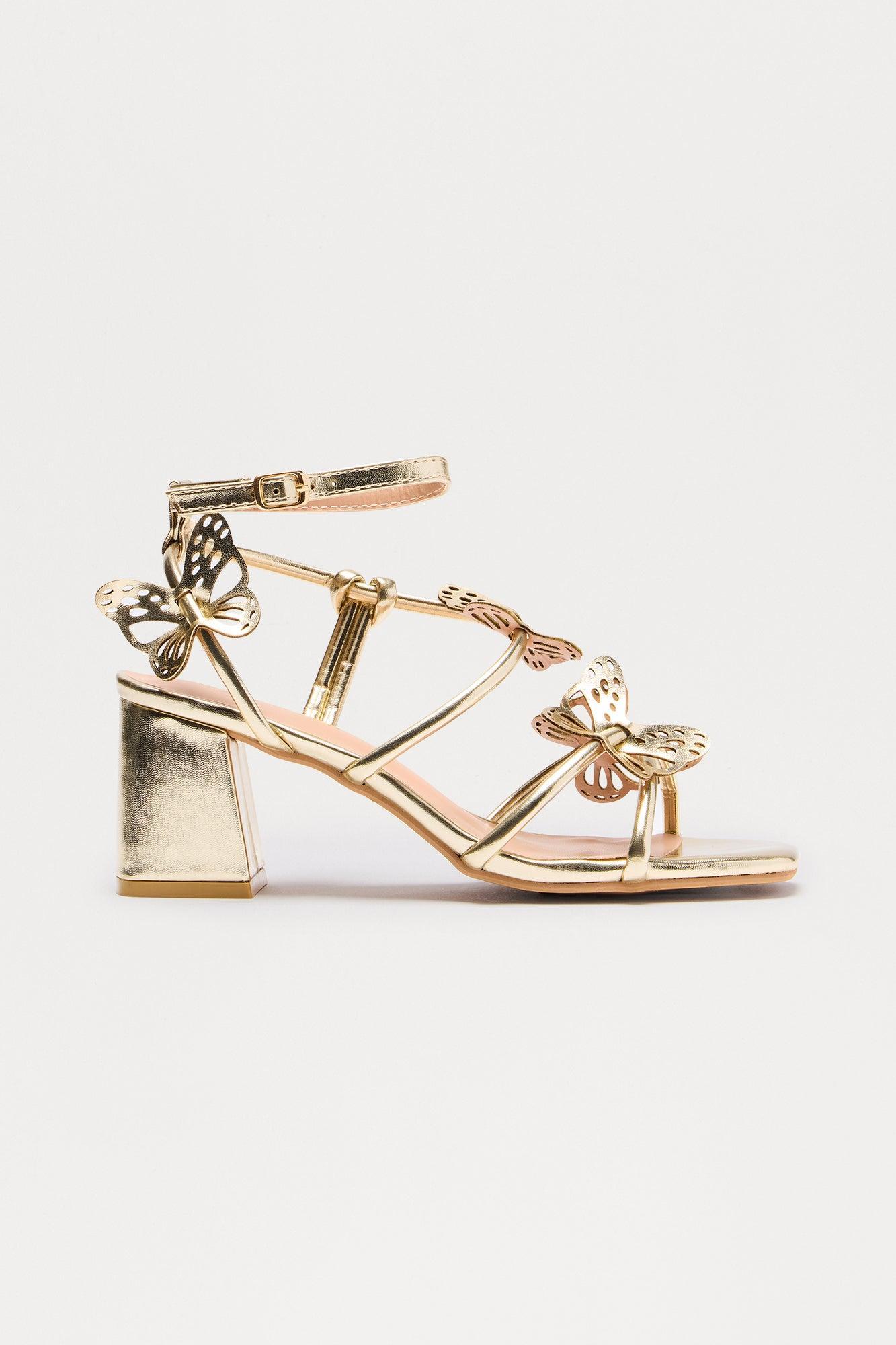 Enchant Butterfly Ankle Strap Heels - Gold Product Image