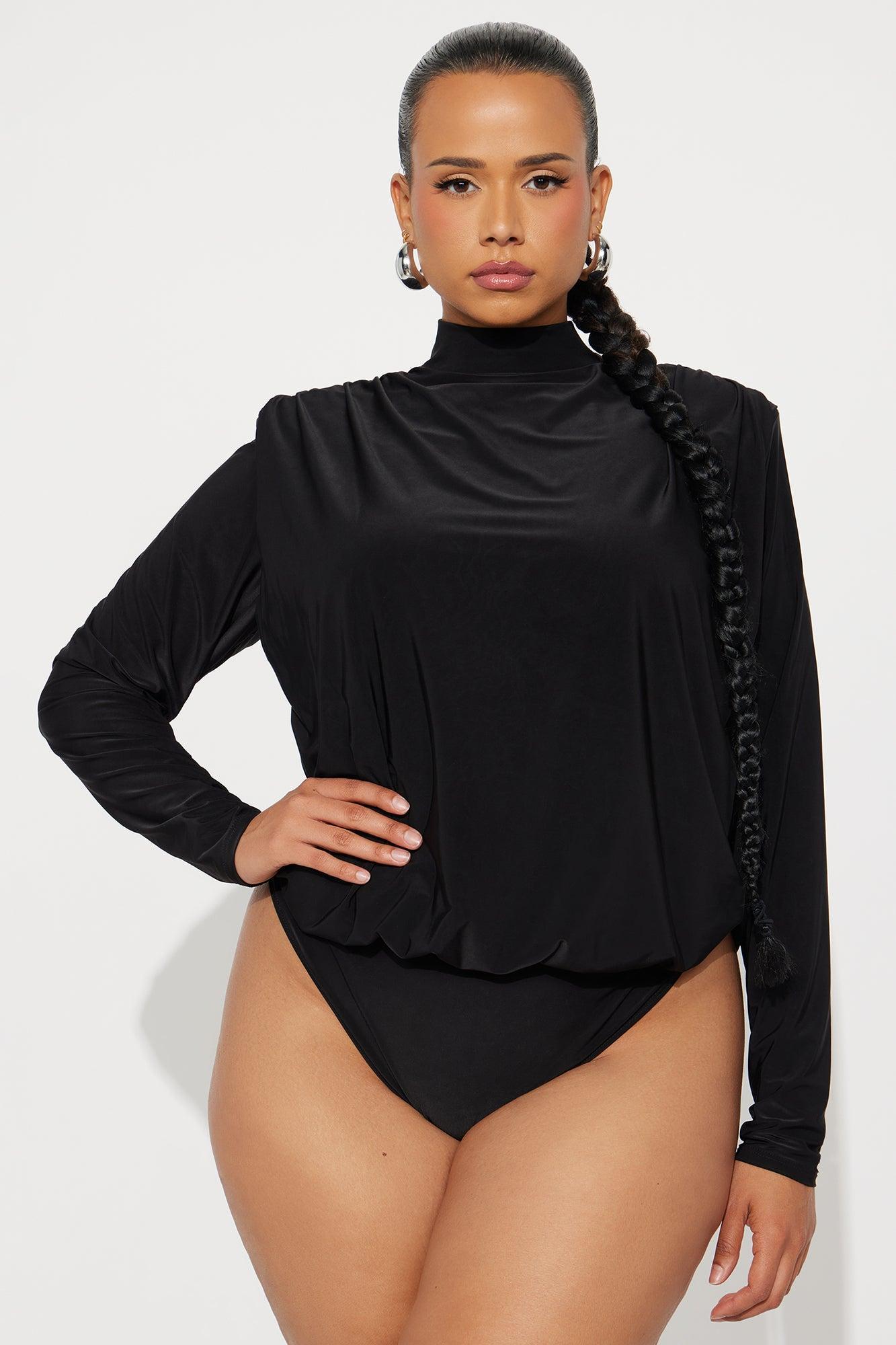 Isabella Shoulder Pads Cowl Back Bodysuit - Black Product Image