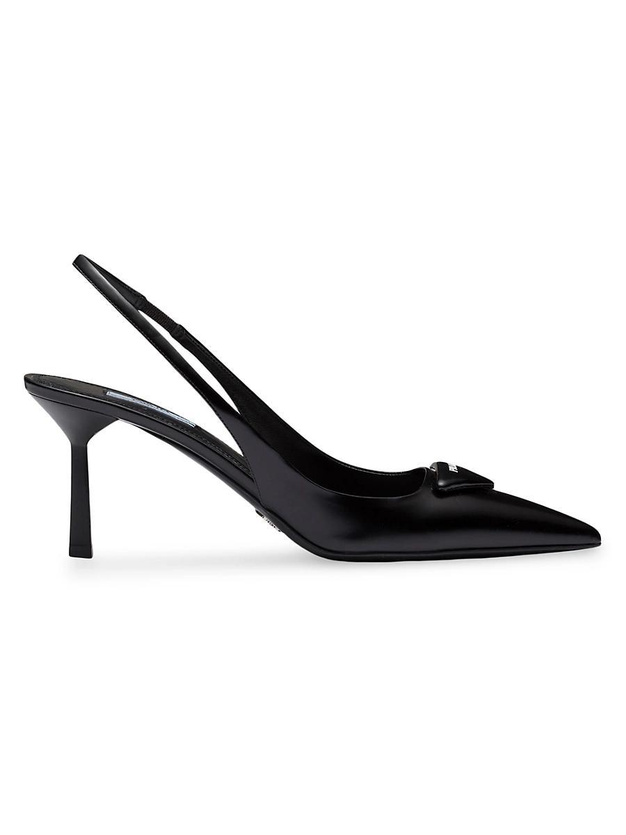 Leather Padded Logo Slingback Pumps Product Image