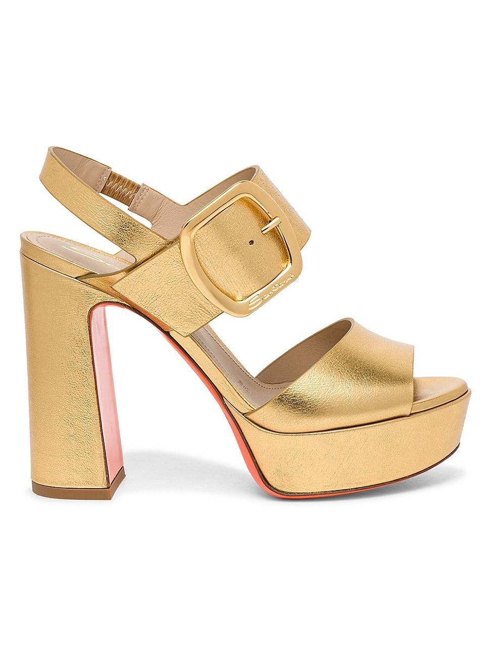 Womens Metallic Leather Buckle Platform Sandals Product Image