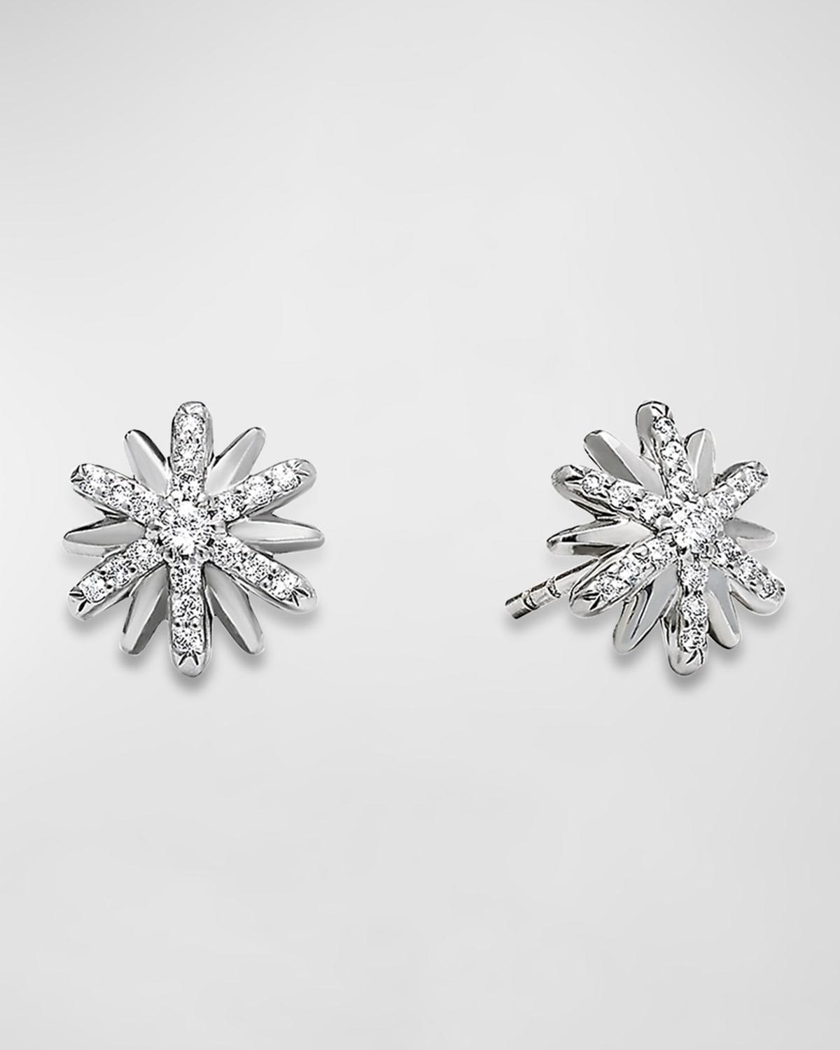 Womens Petite Starburst Stud Earrings in Sterling Silver with Diamonds, 10mm Product Image