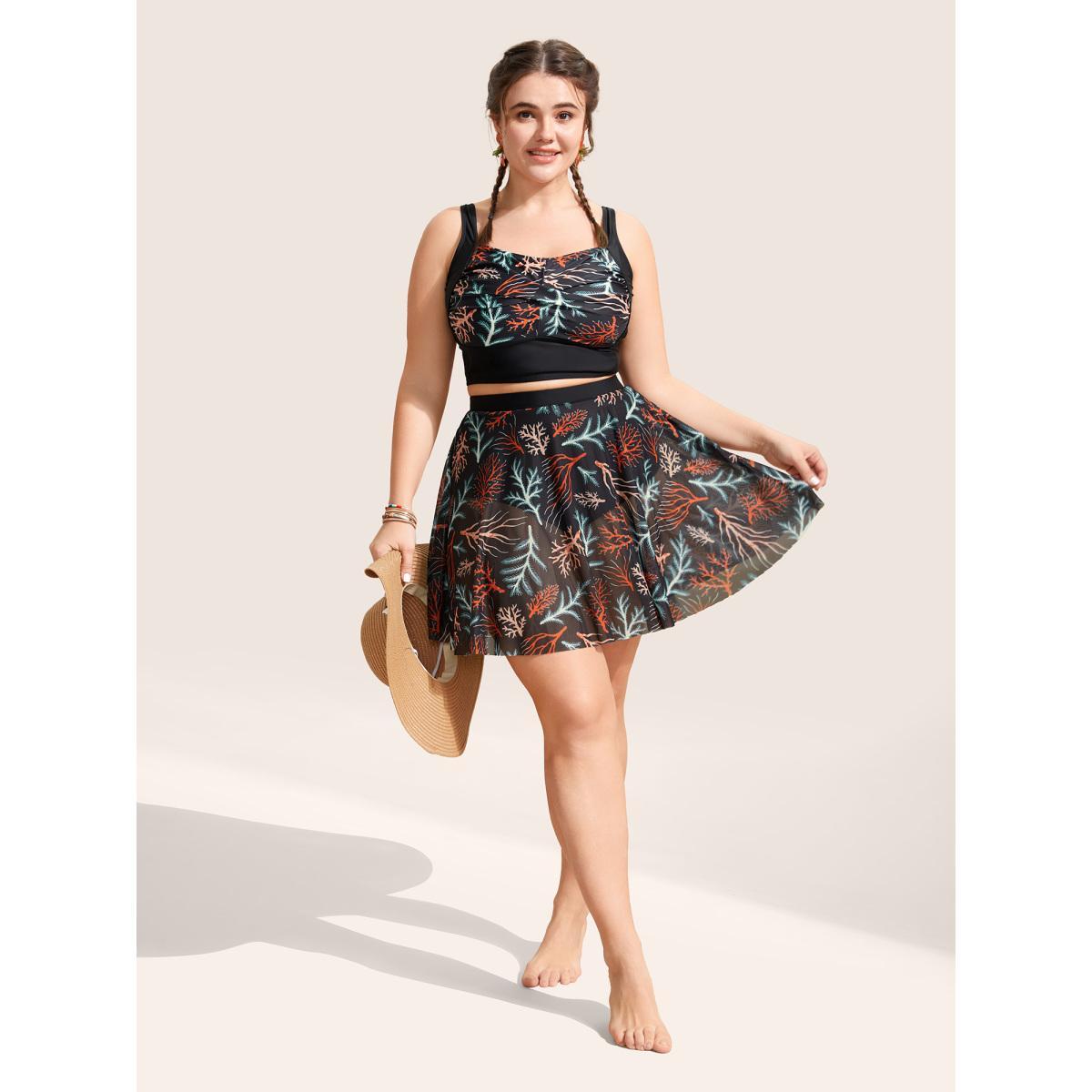 Plus Size Marine Elements Patchwork Twist Swim Top Women's Swimwear Black Beach Twist High stretch Skinny Heart neckline Curve Swim Tops BloomChic 10/M Product Image