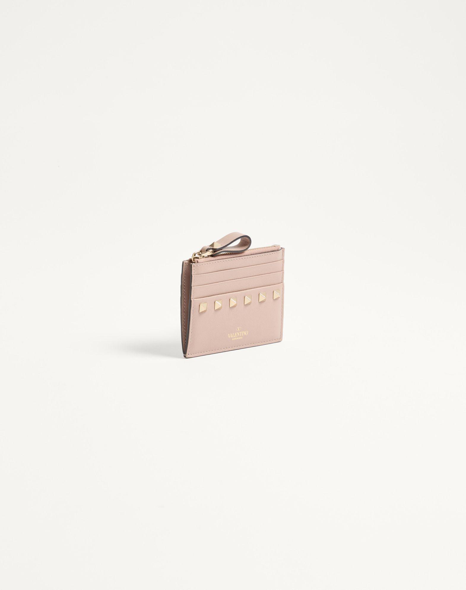 Rockstud Calfskin Cardholder With Zipper Product Image