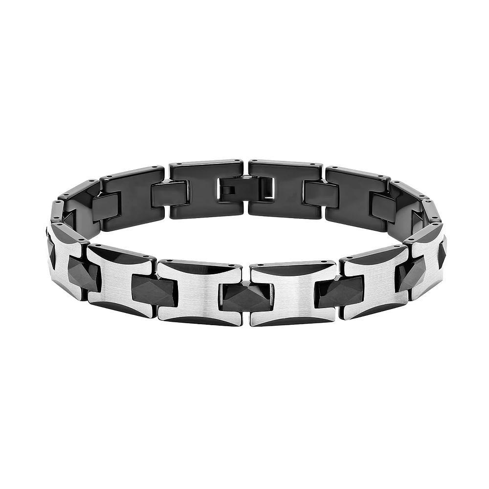 Men's Two Tone Tungsten Carbide Bracelet, Size: 8.5", Black Product Image