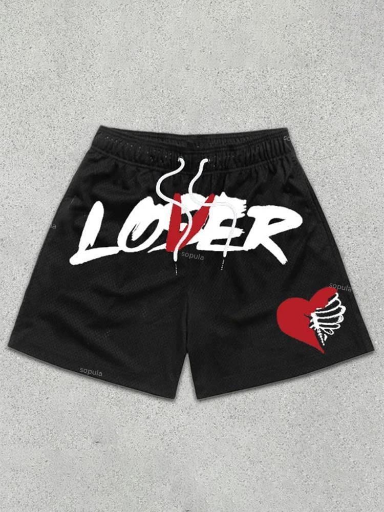 Loser Lover Print Drawstring Mesh Shorts Product Image