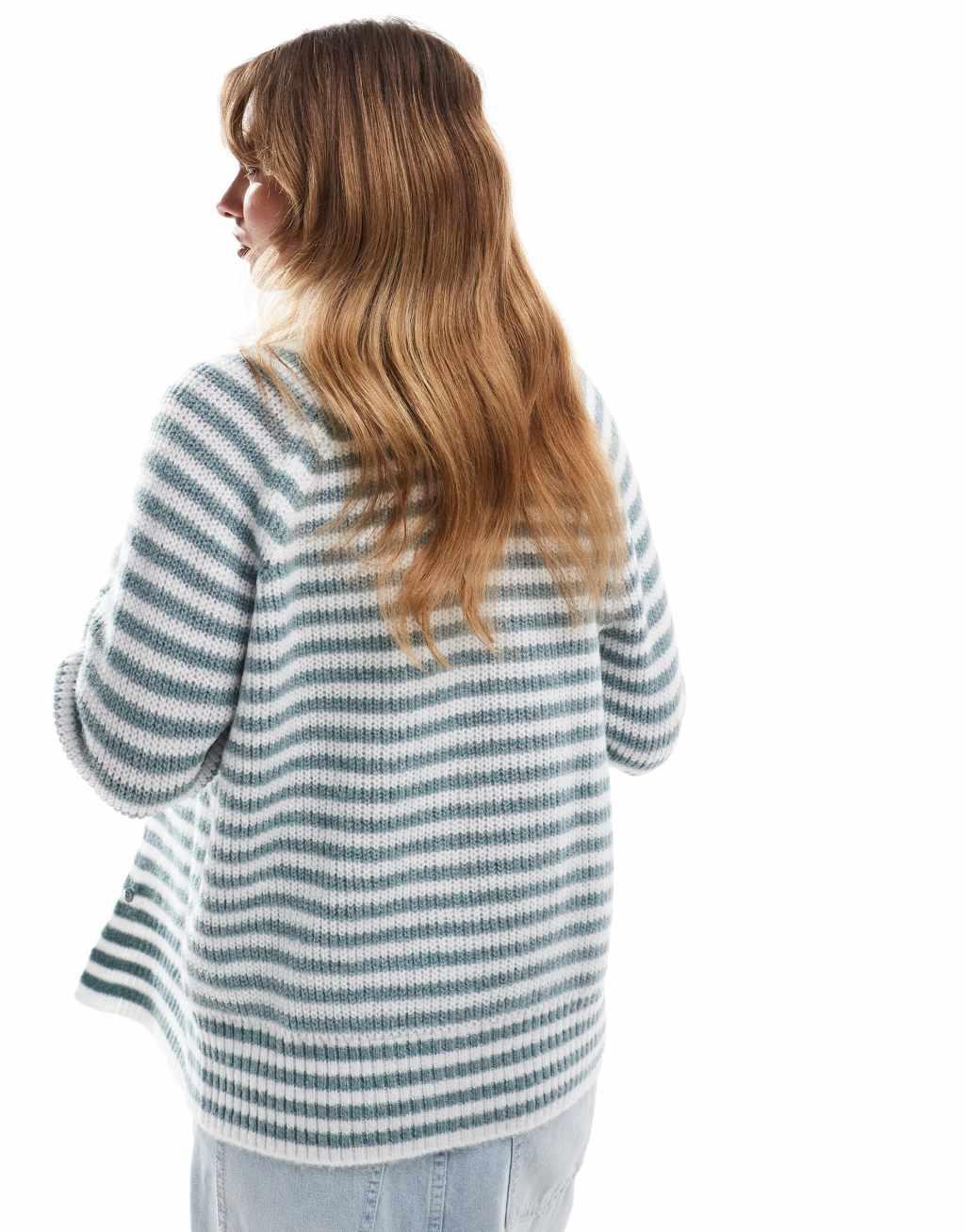 ASOS DESIGN knitted raglan cardigan in blue stripe Product Image
