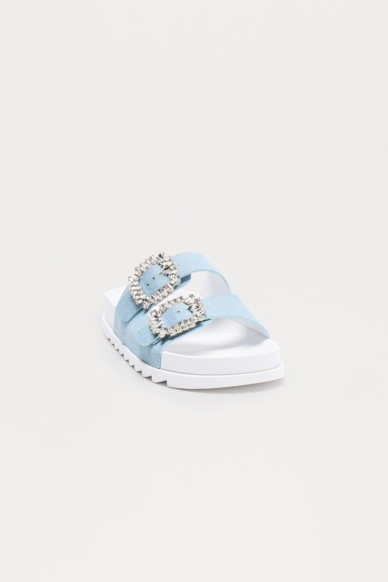 Vaughn Embellished Buckle Sandals - Denim Product Image