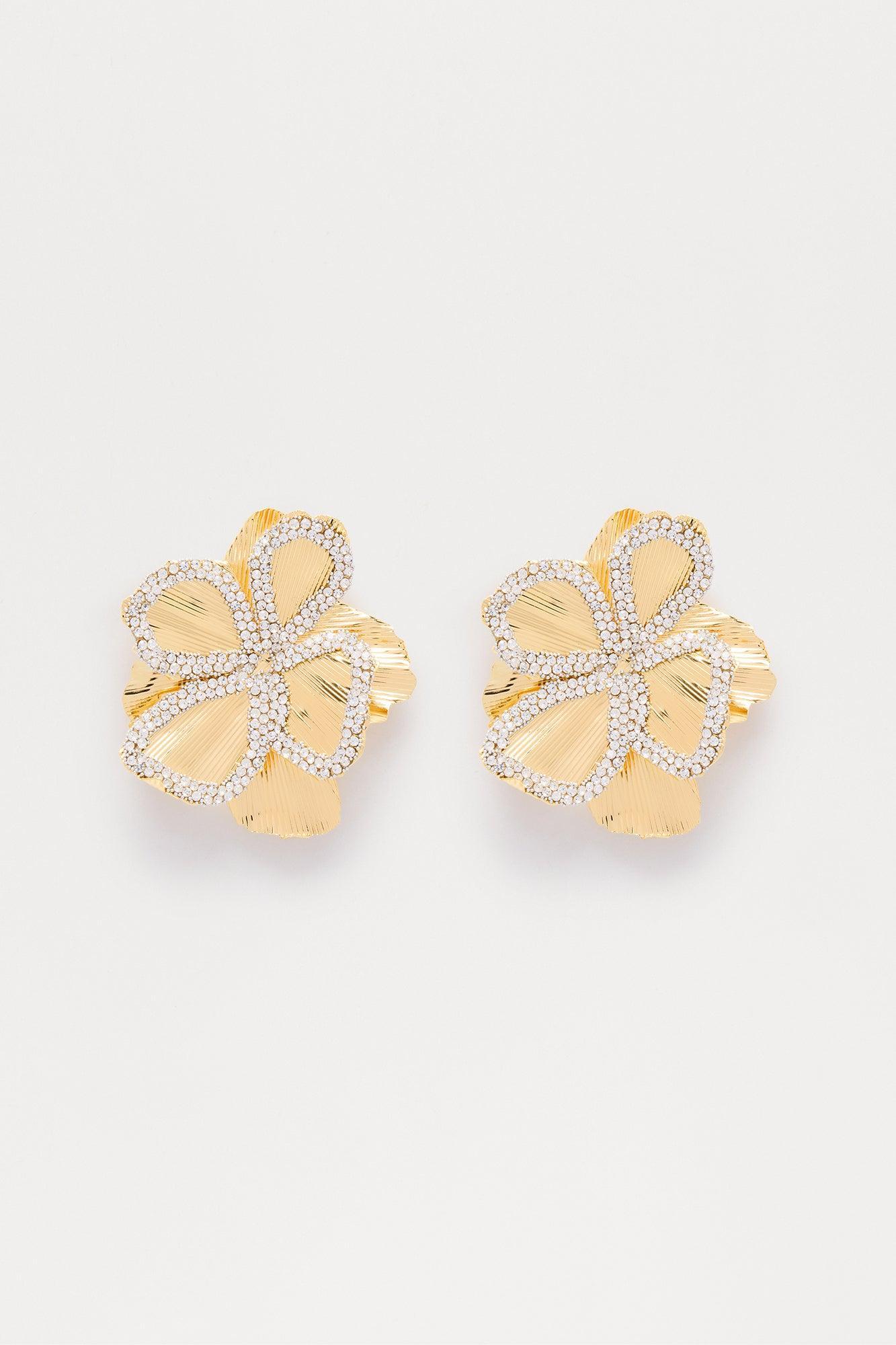 Caterina Floral Rhinestone Drop Earrings - Gold Female Product Image