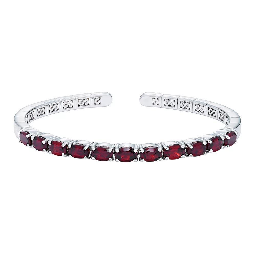 Sterling Silver Gemstone Flexible Cuff Bangle Bracelet, Womens Red Product Image