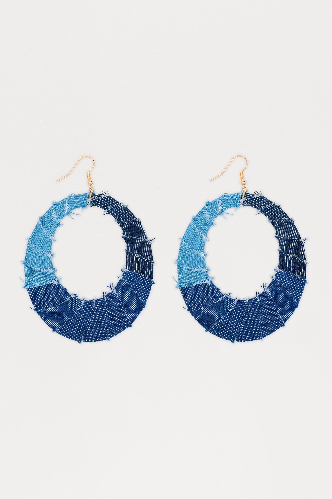 Just Denim Hoop Earrings - Denim Product Image