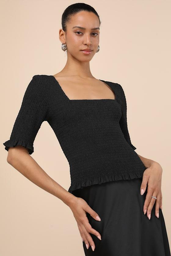 Enna Black Smocked Short Sleeve Top Product Image