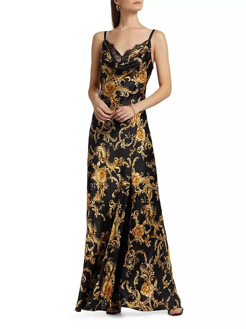 Venice Baroque Silk-Lace Cowlneck Gown Product Image