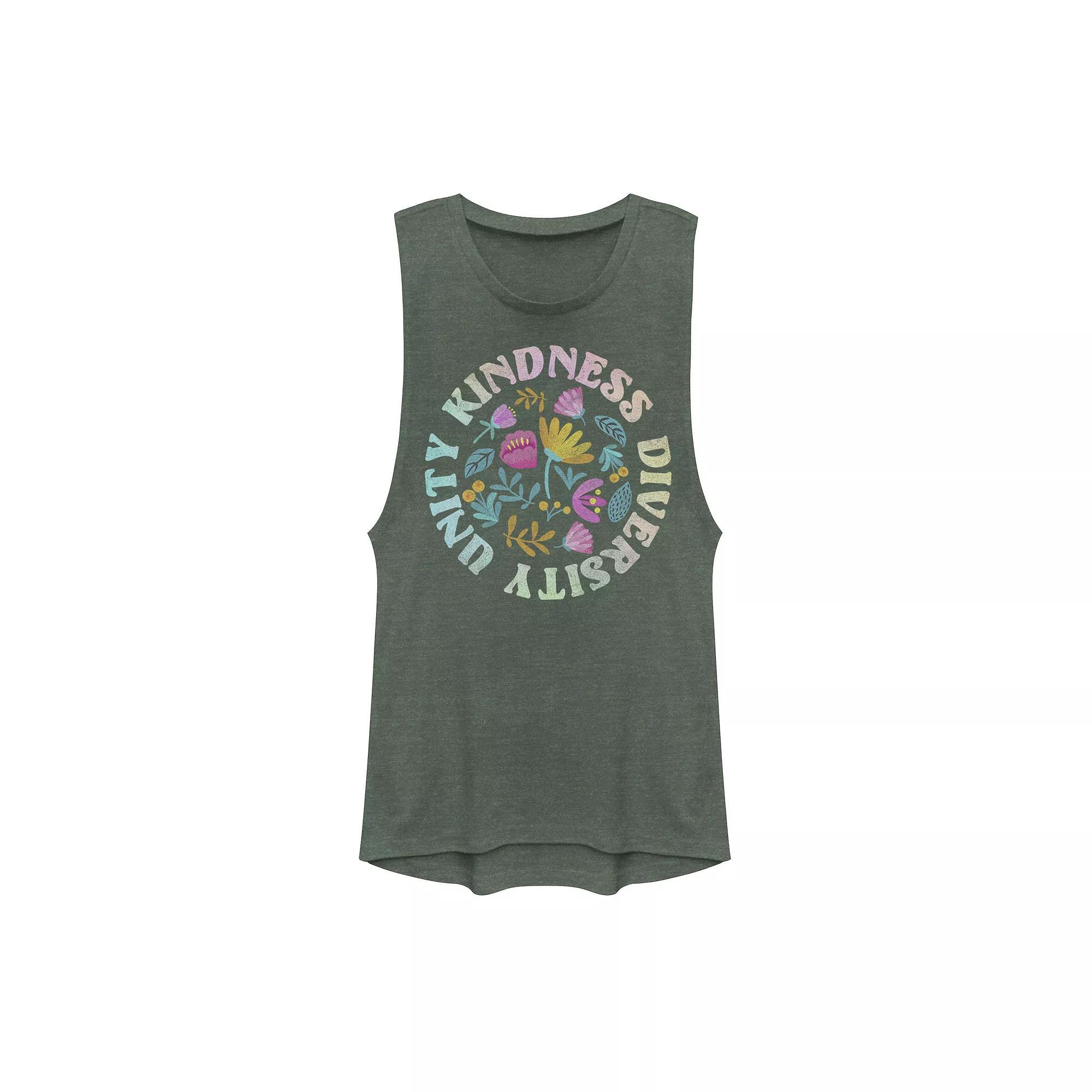 Junior's Kindness, Unity And Diversity Flower Circle Muscle Tank Top, Girl's, Size: XXL, Pine Grey Product Image