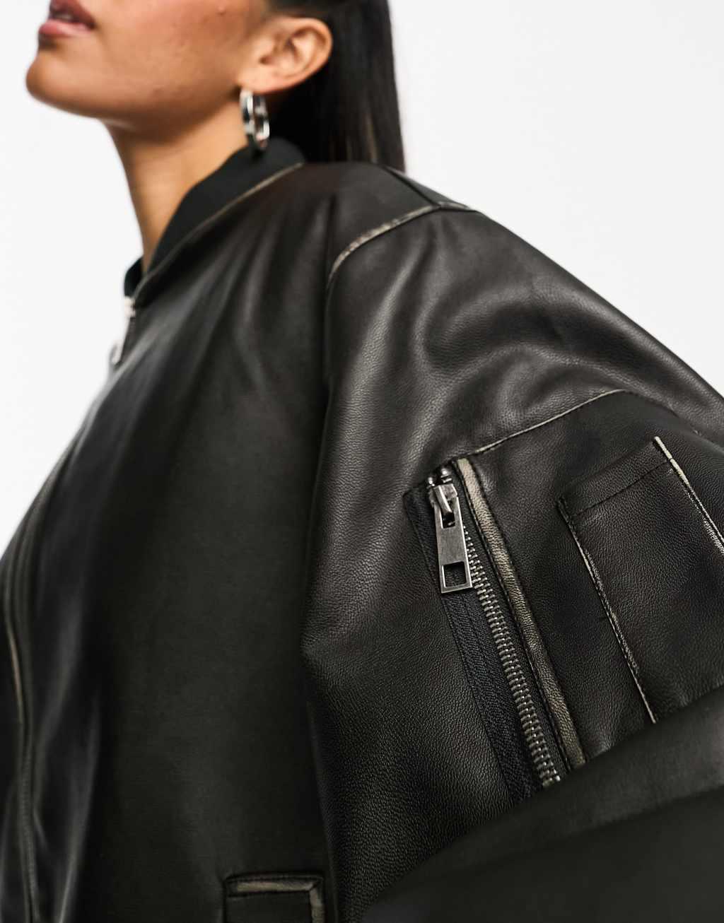 ASOS DESIGN washed faux leather bomber jacket Product Image