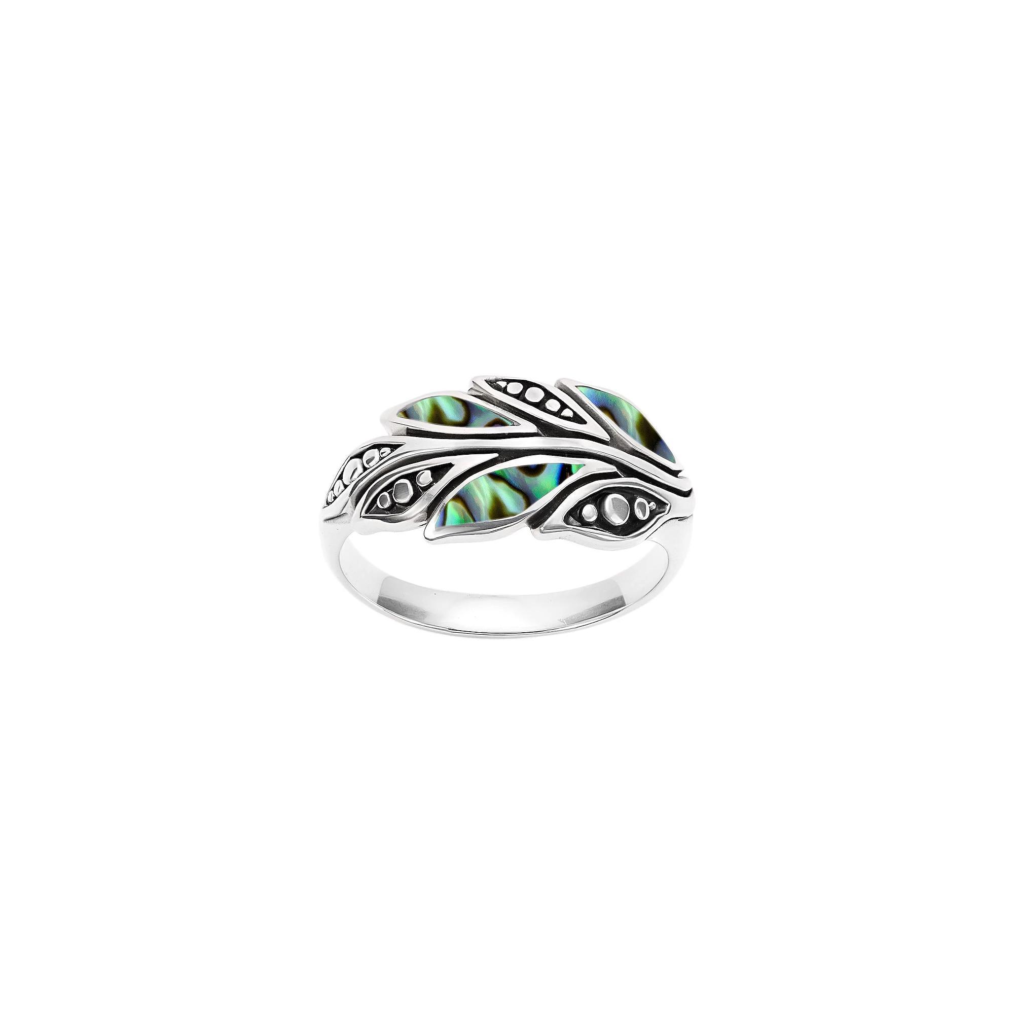 Athra NJ Inc Sterling Silver Oxidized Abalone Leaf Ring, Women's, Size: 6 Product Image