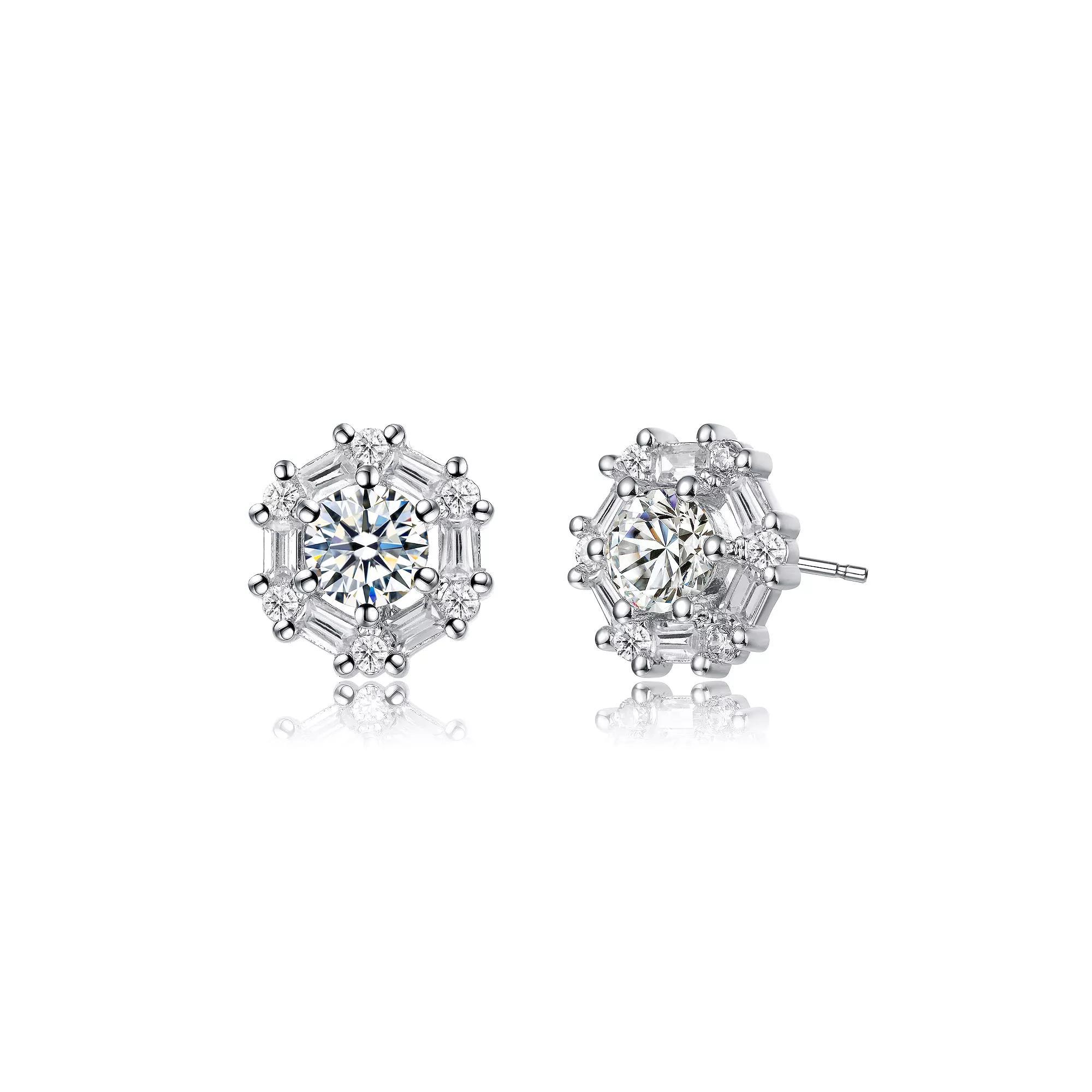 Stylish Halo Cubic Zirconia Stud Earrings, Women's, Silver Tone White Product Image