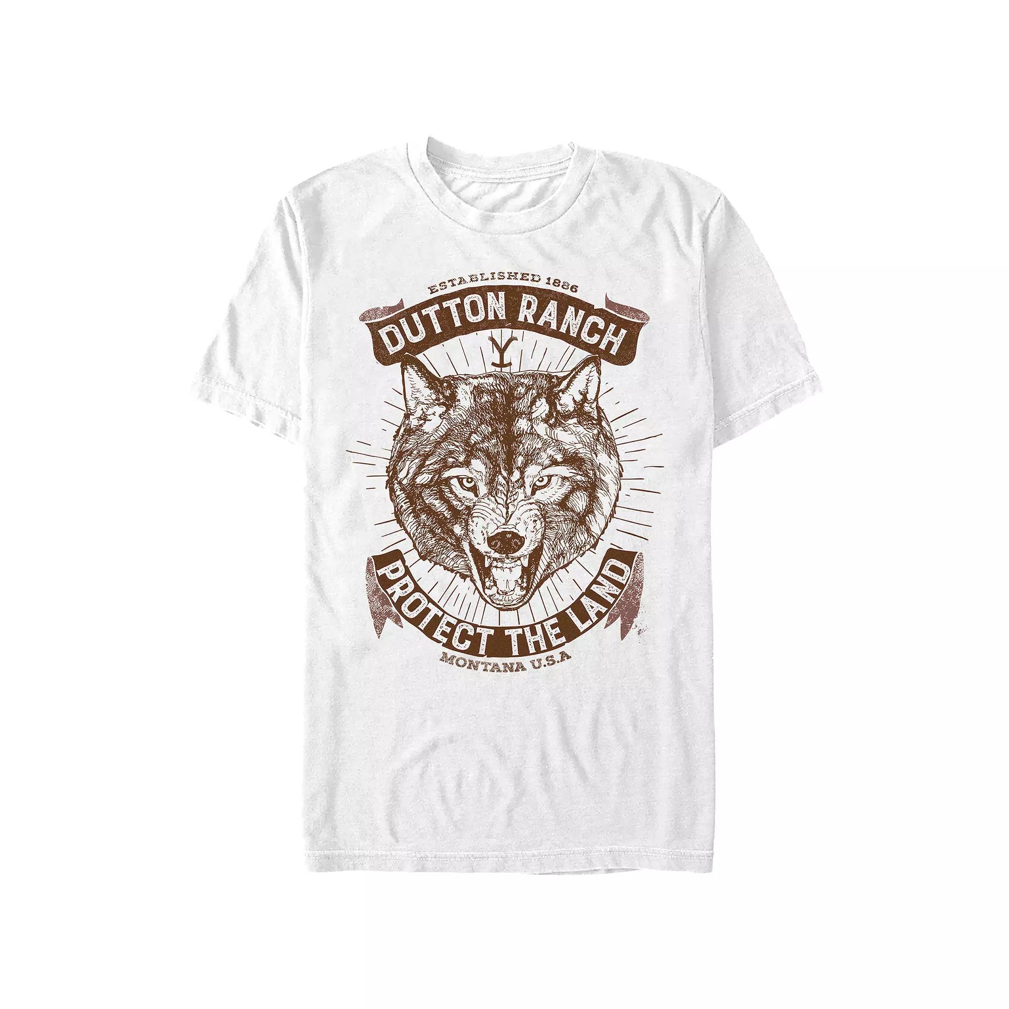 Men's Yellowstone Dutton Ranch Wolf Protector Graphic Tee, Size: Small, White Product Image