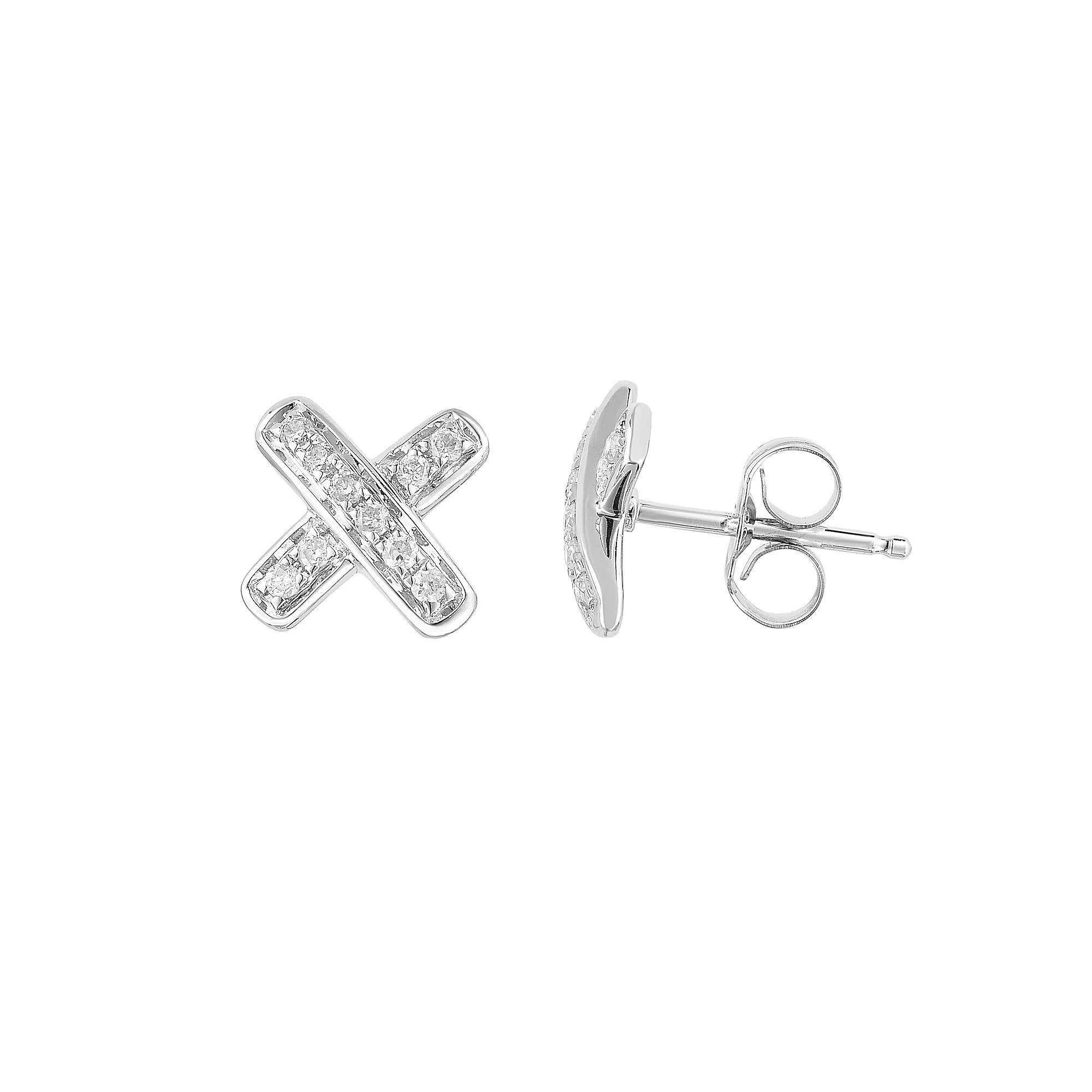 14k White Gold 1/8 Carat T.W. Diamond X Earrings, Womens Product Image