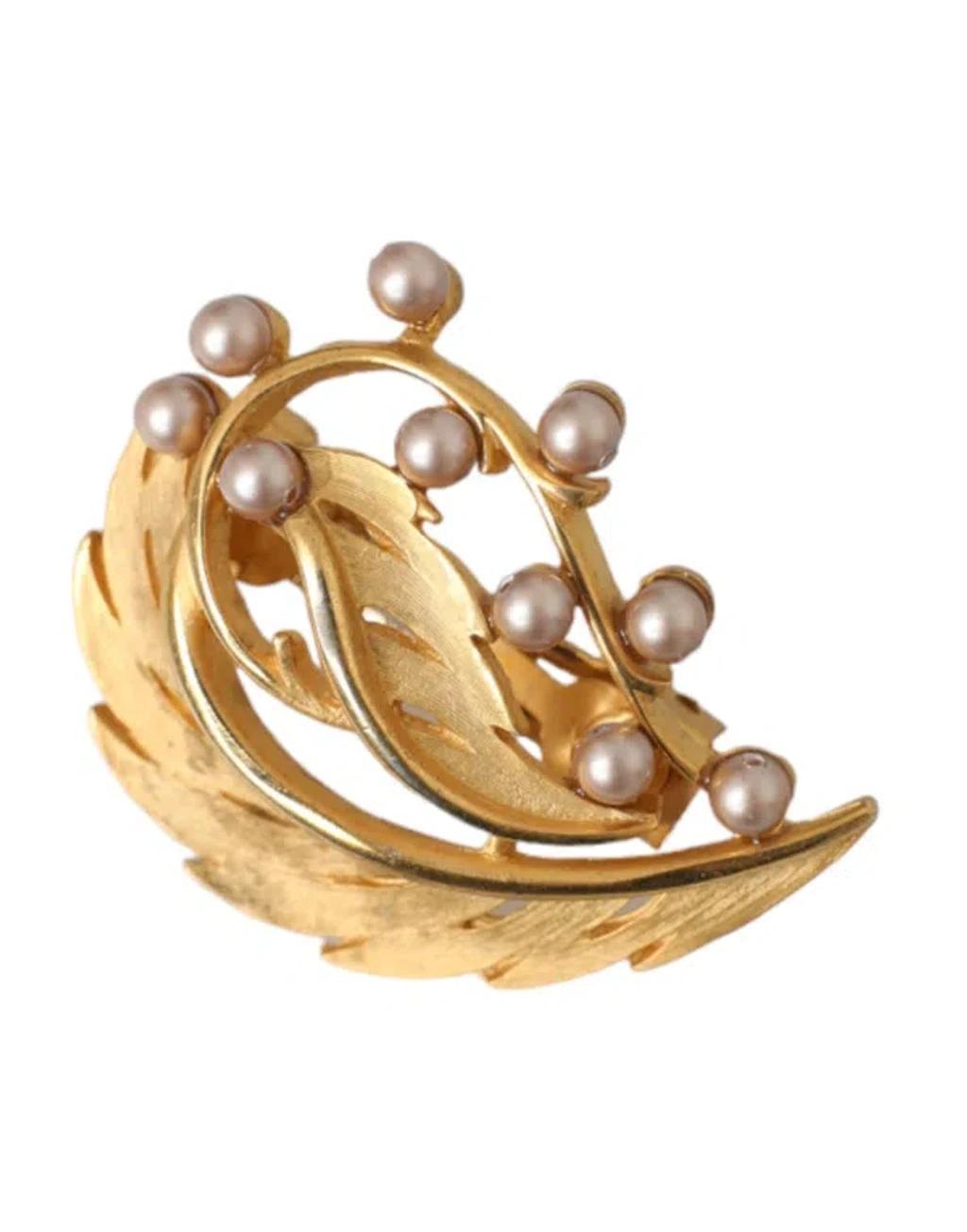 DOLCE & GABBANA Gold Brass Leaf Embellished Jewelry Brooch Hair Pin Product Image