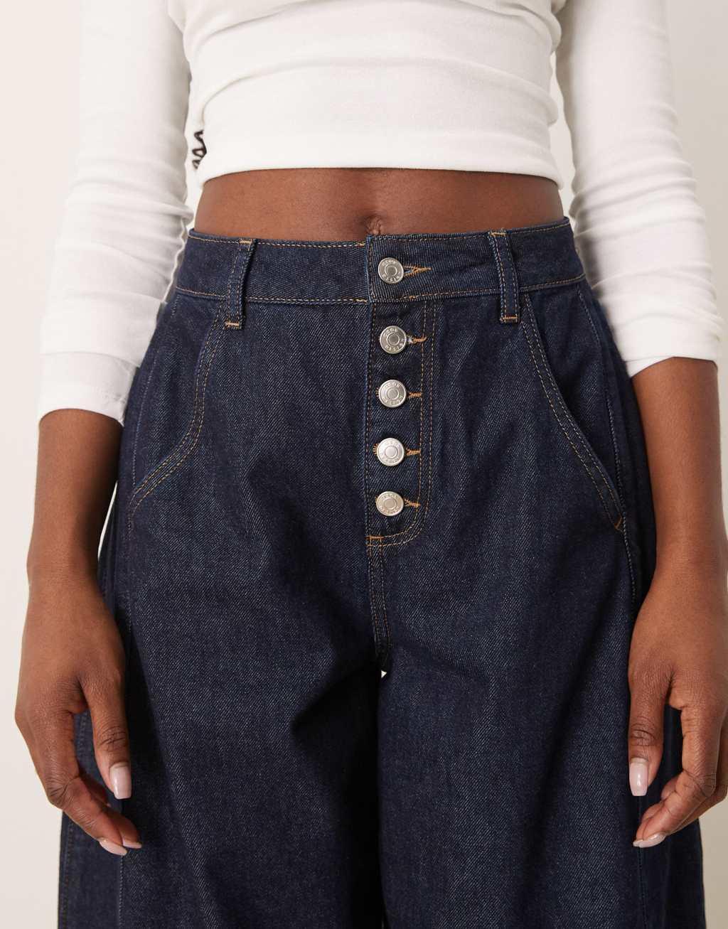 ASOS DESIGN cropped barrel leg jeans with button fly Product Image