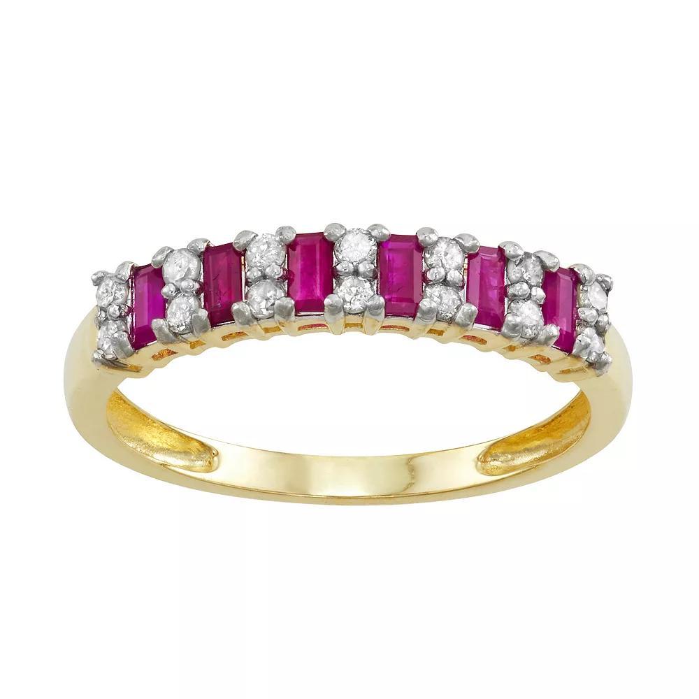 Tiara 10k Gold Gemstone & 1/5 Carat T.W. Diamond Ring, Women's, Size: 7, Red Product Image