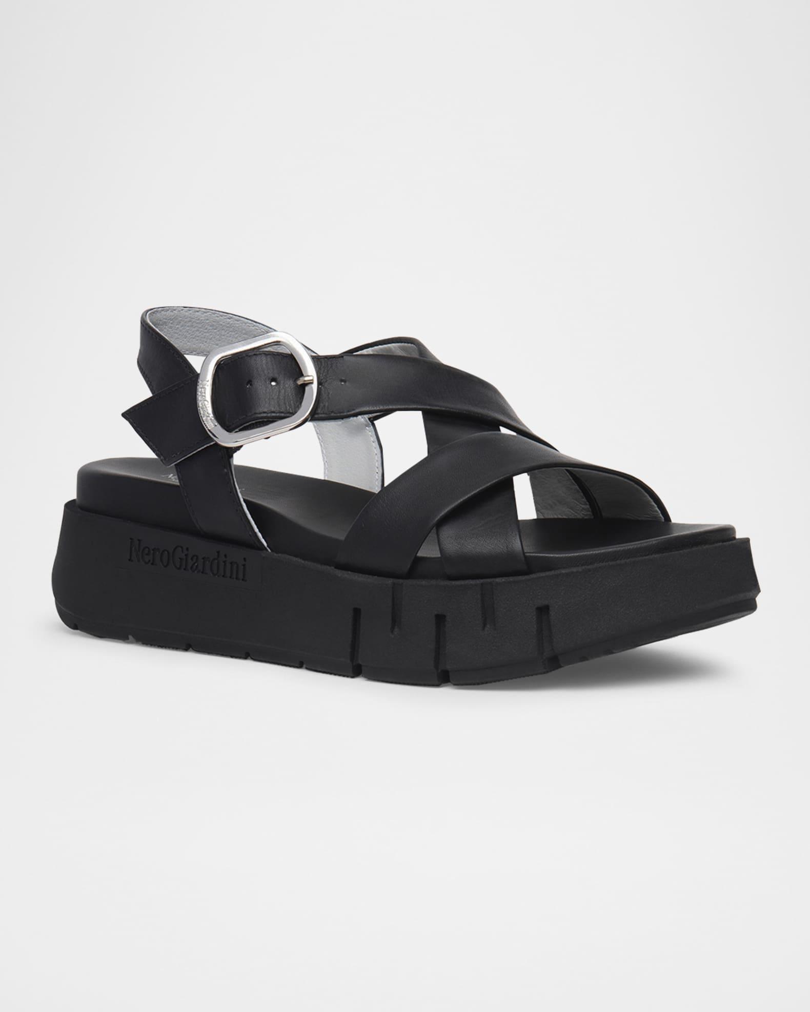 Leather Crisscross Wedge Platform Sandals Product Image