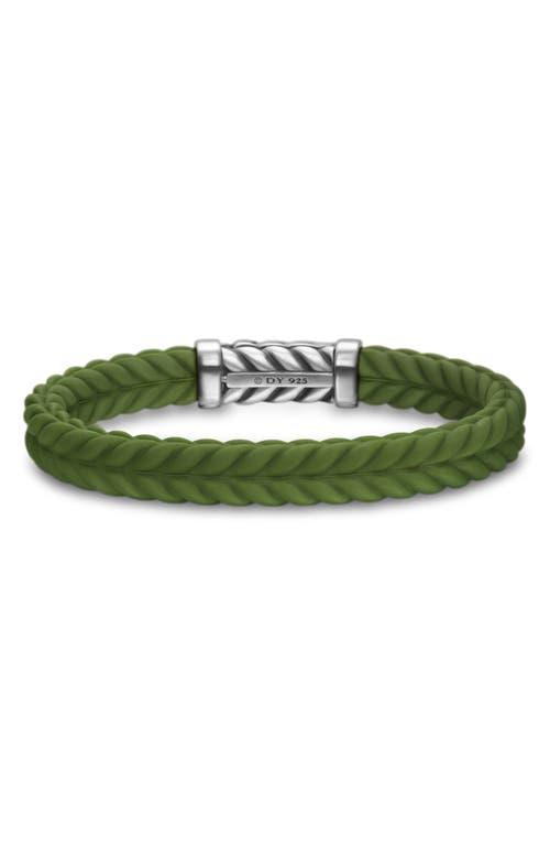 David Yurman Mens Sterling Silver Chevron Woven Green Rubber Bracelet Product Image