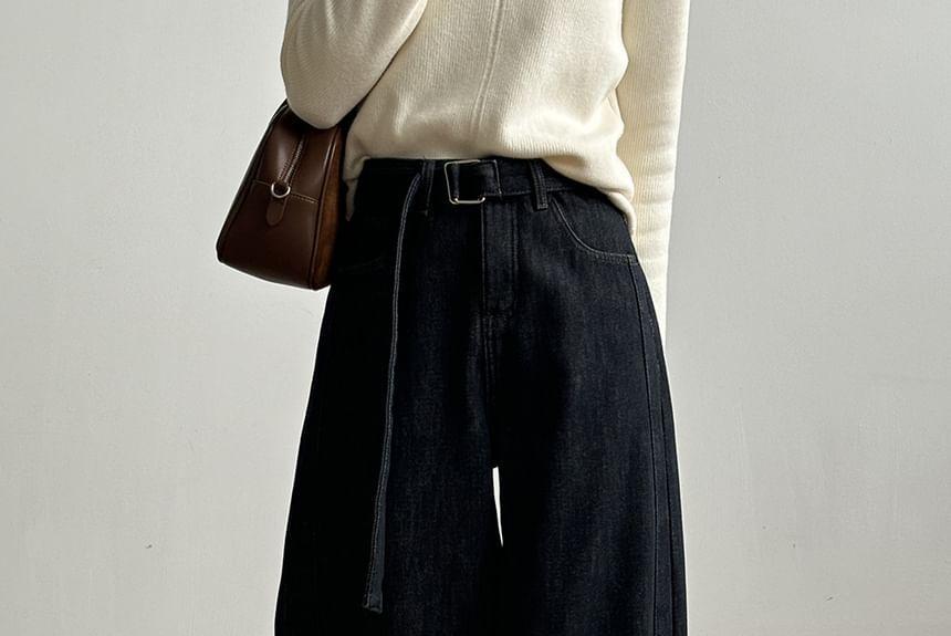 High Rise Plain Wide Leg Jeans Product Image