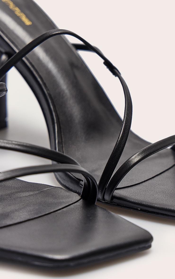 Black PU Square Toe Strappy Mid Heeled Mules Product Image