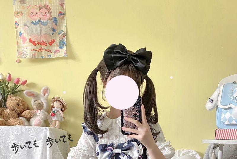 Puff-Sleeve Button-Up Blouse / Printed Bow Ruffled Midi Overall Lolita Dress / Petticoat Product Image