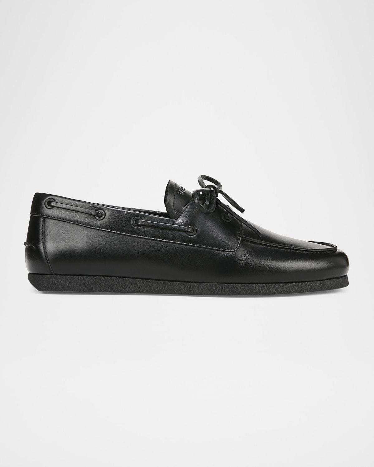 Mens Marin Leather Lace-Up Loafer, Black, Size 8 Vince Product Image