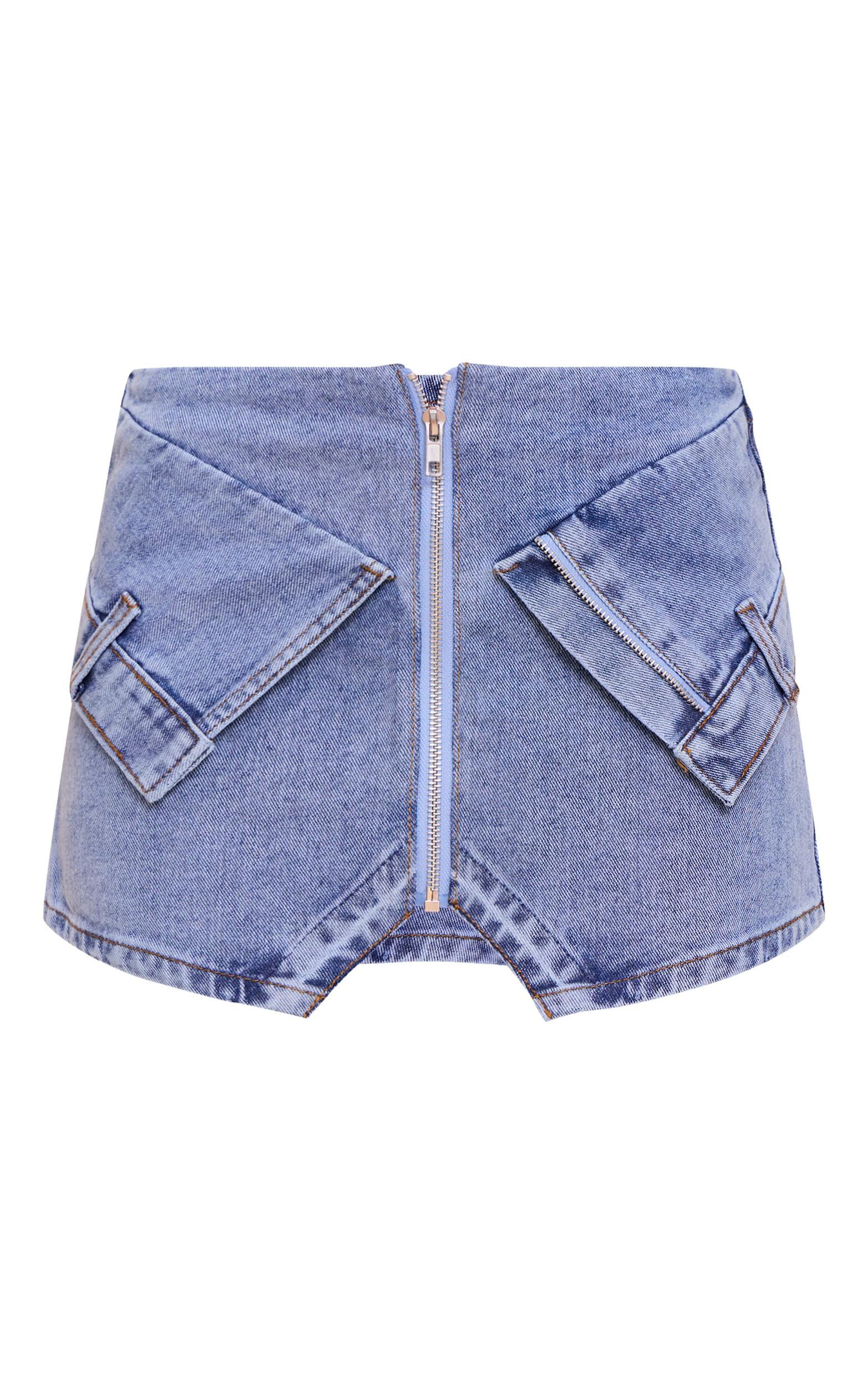 Petite Mid Blue Wash Micro Mini Denim Skirt Product Image