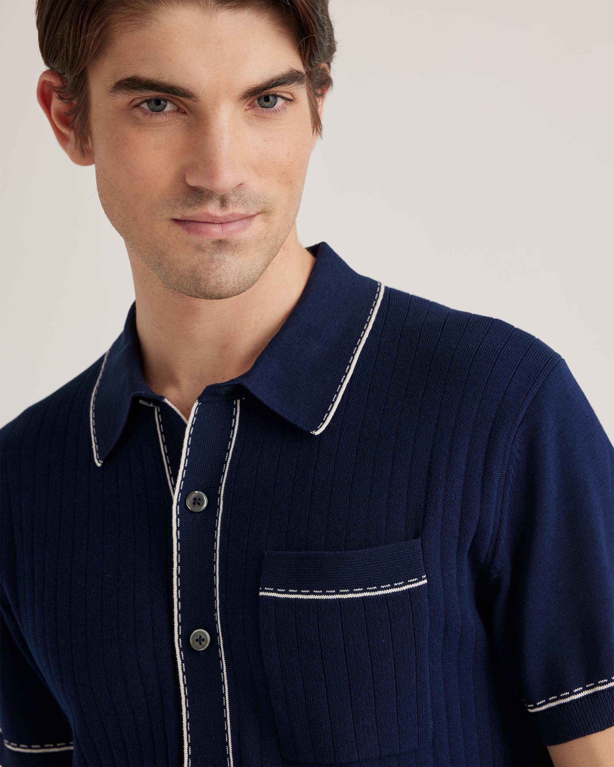 Quince | Men's -Silk Button Down Polo Sweater Size XL, Organic Cotton Product Image