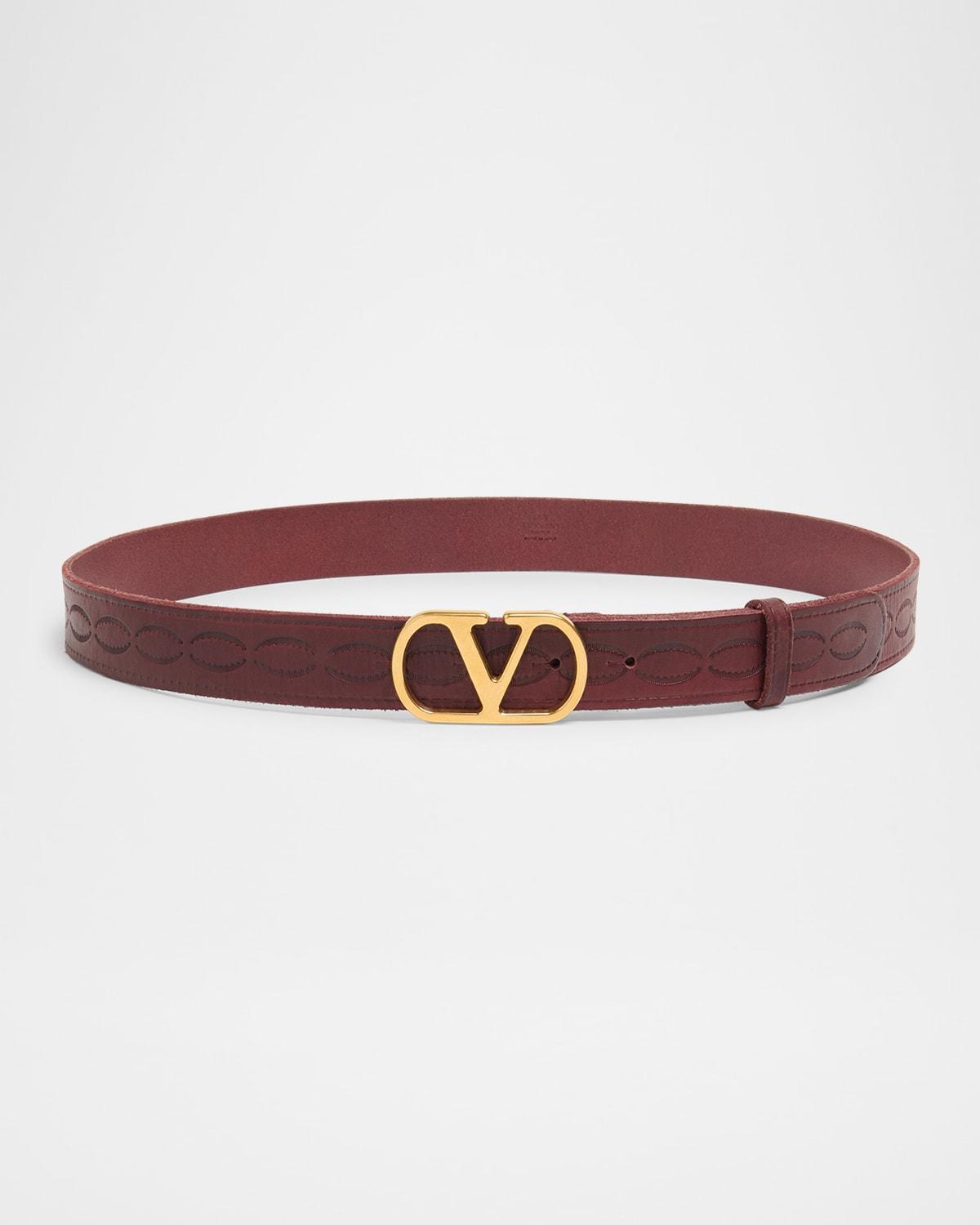 Mens Leather V Logo Buckle Belt Product Image