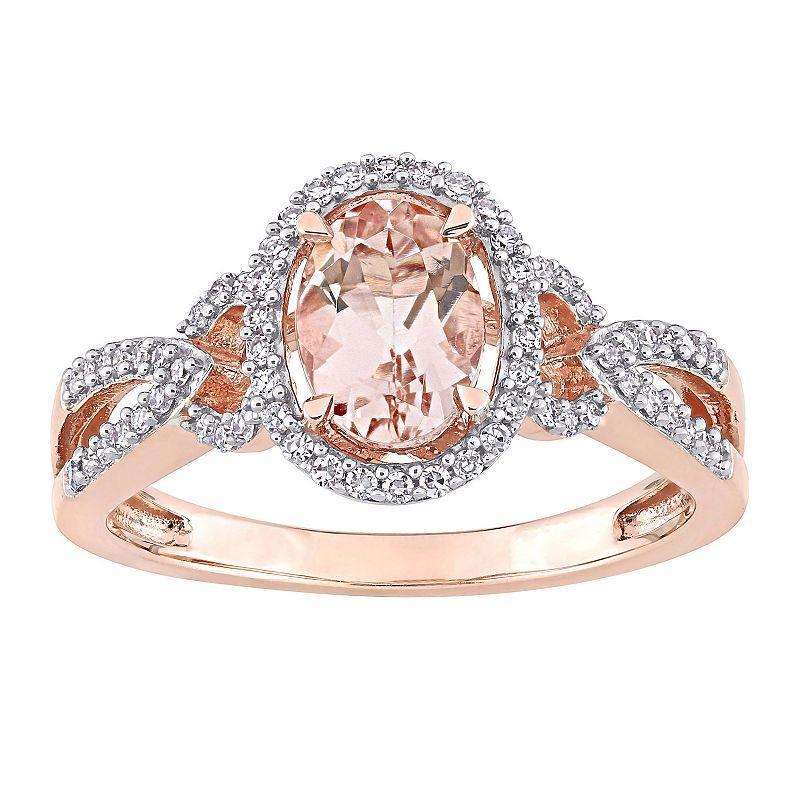 Stella Grace 14k Rose Gold Morganite & 1/5 Carat T.W. Diamond Halo Twist Engagement Ring, Women's, Size: 6.50, 14k Rsgold Product Image