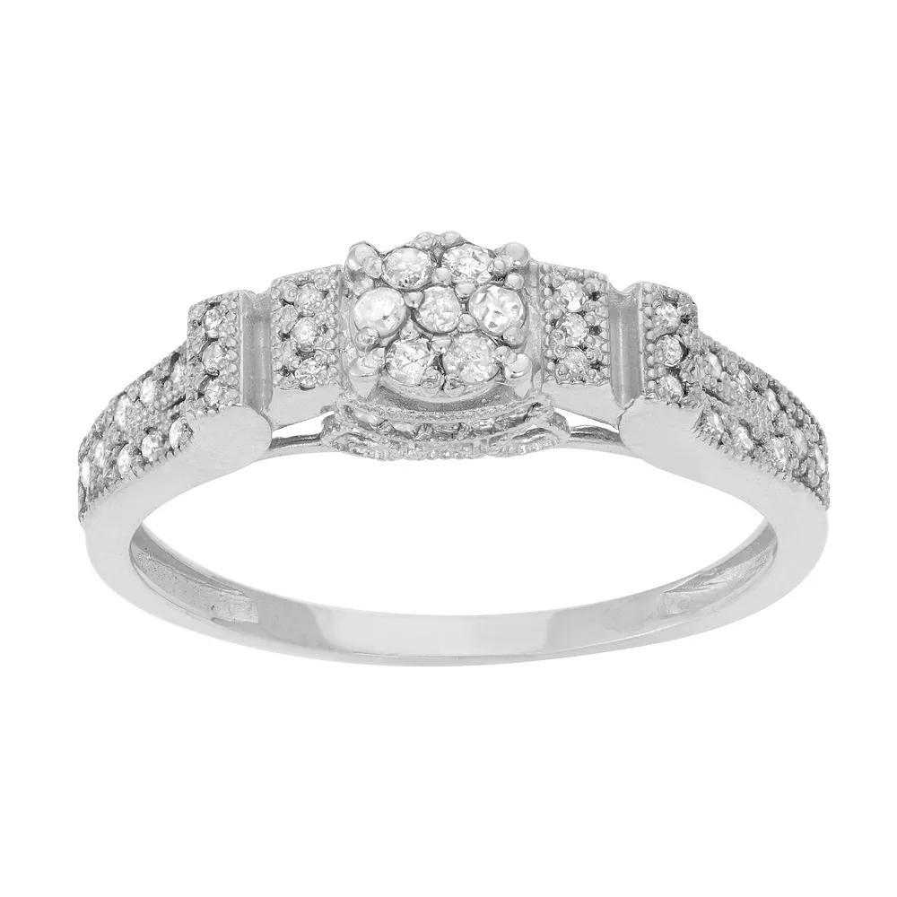 Tiara 10k Gold T.W. 1/3 Carat Diamond Cluster Ring, Women's, Size: 8, 10k White Gold Product Image