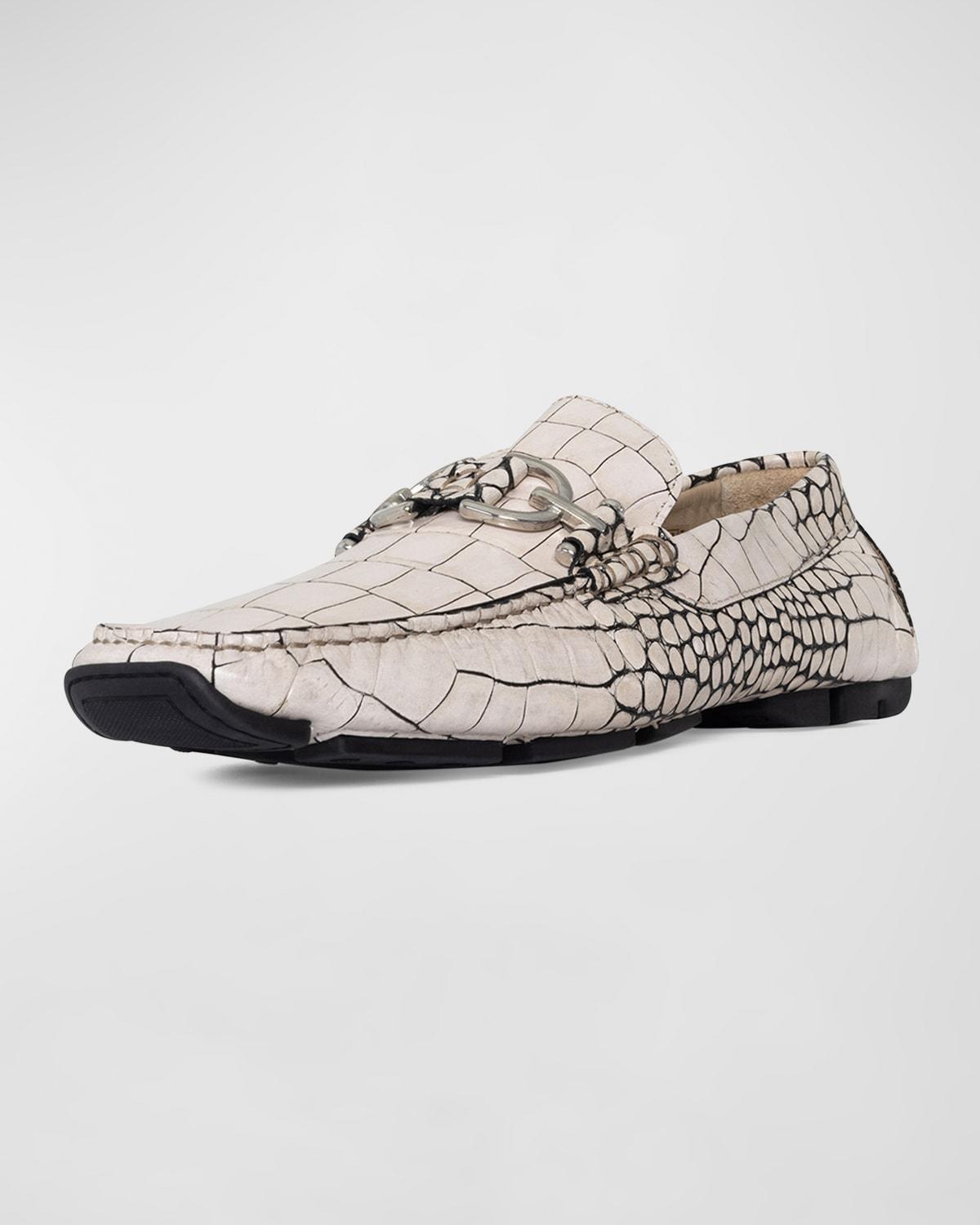 Mens Dacio Metal Bit Croc-Effect Leather Drivers Product Image
