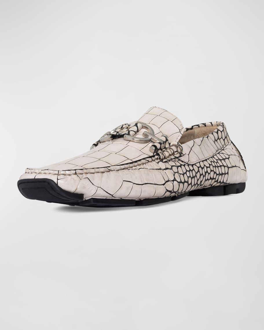 Mens Dacio Metal Bit Croc-Effect Leather Drivers Product Image
