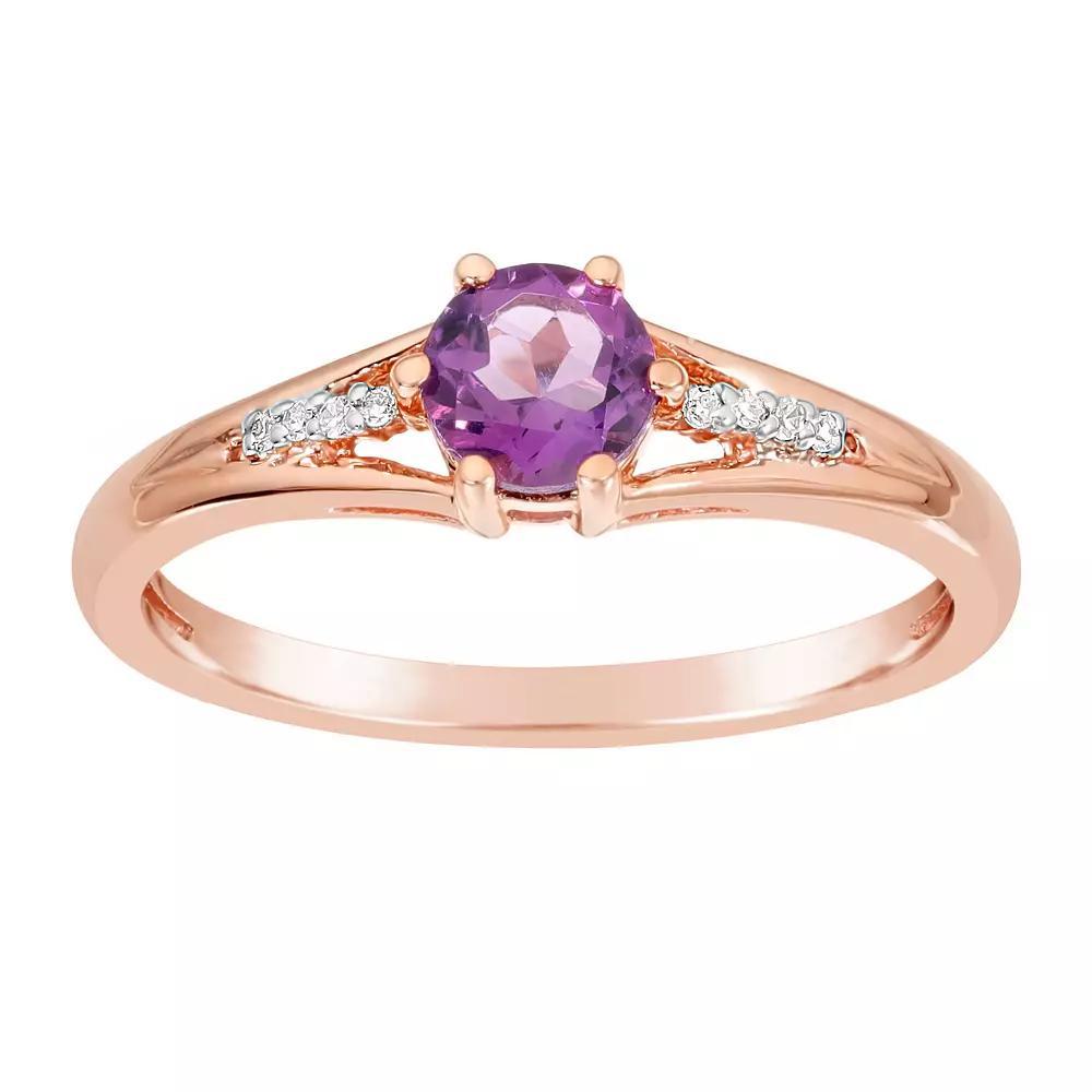 Gemminded 10k Rose Gold Amethyst & 0.024 Carat T.W. Diamond Accented Ring, Women's, Size: 8 Product Image