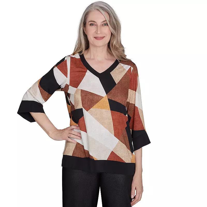 Women's Alfred Dunner V-Neck Patchwork Sweater, Size: XL, Neutral Team Product Image