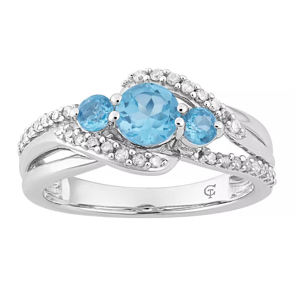 10k White Gold Swiss Blue Topaz & Diamond Accent 3-Stone Ring, Women's, Size: 7, 10k Whgold Product Image