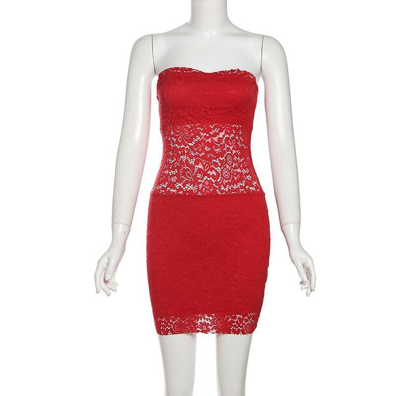 Strapless Lace Mini Bodycon Dress Product Image