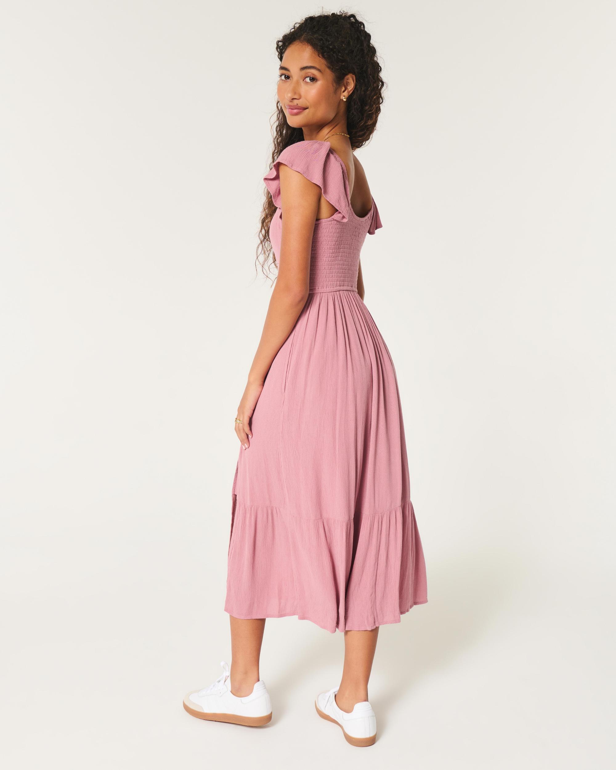 Cinch Bust V-Waist Midi Dress Product Image
