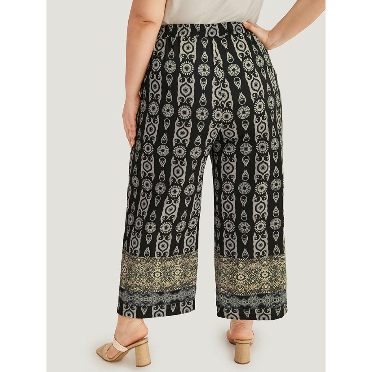 Plus Size Boho Print Straight leg Pants Women Black Vacation Straight Leg High Rise Dailywear Pants BloomChic 18-20/2X Product Image