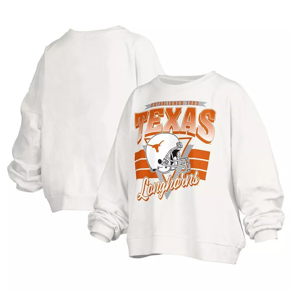Women's Pressbox White Texas Longhorns Janice Retro Logo Oversized Pullover Sweatshirt, Size: XL Product Image