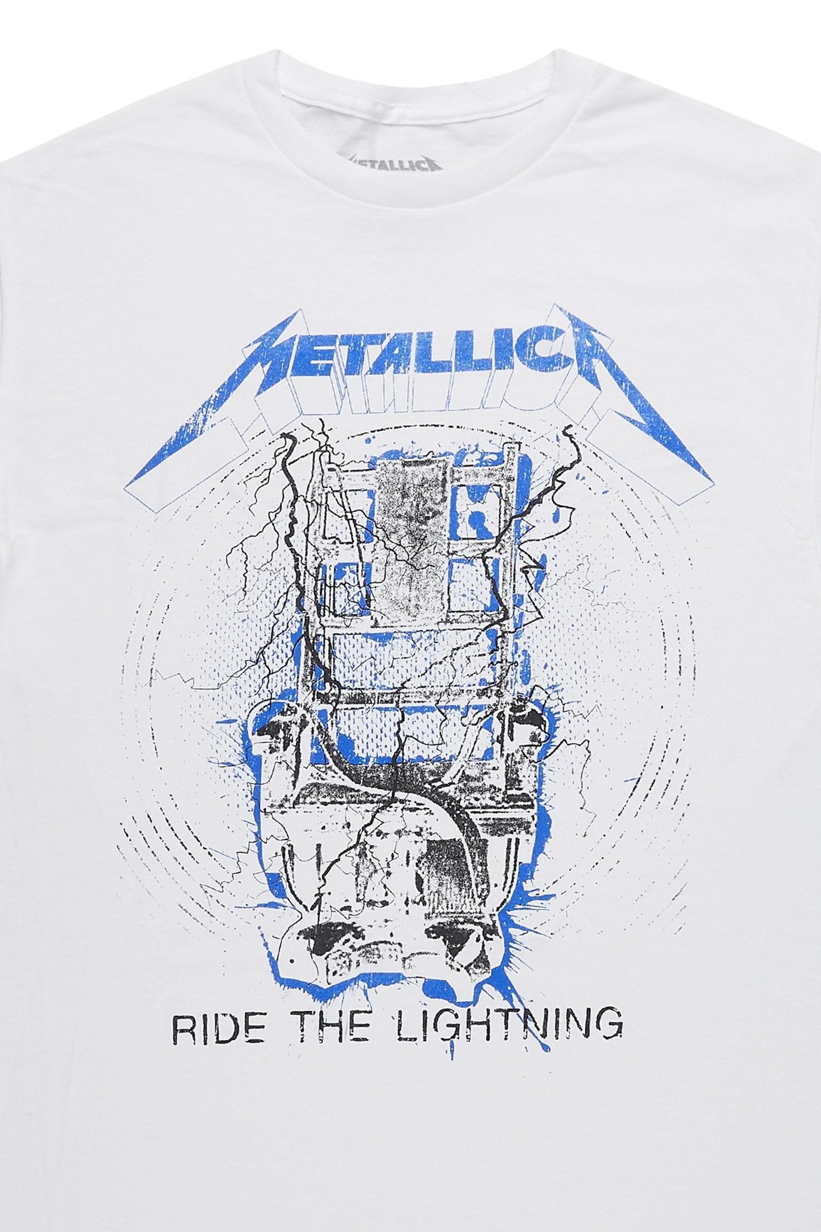 Metallica Lightning White/Blue Graphic T-Shirt Male Product Image
