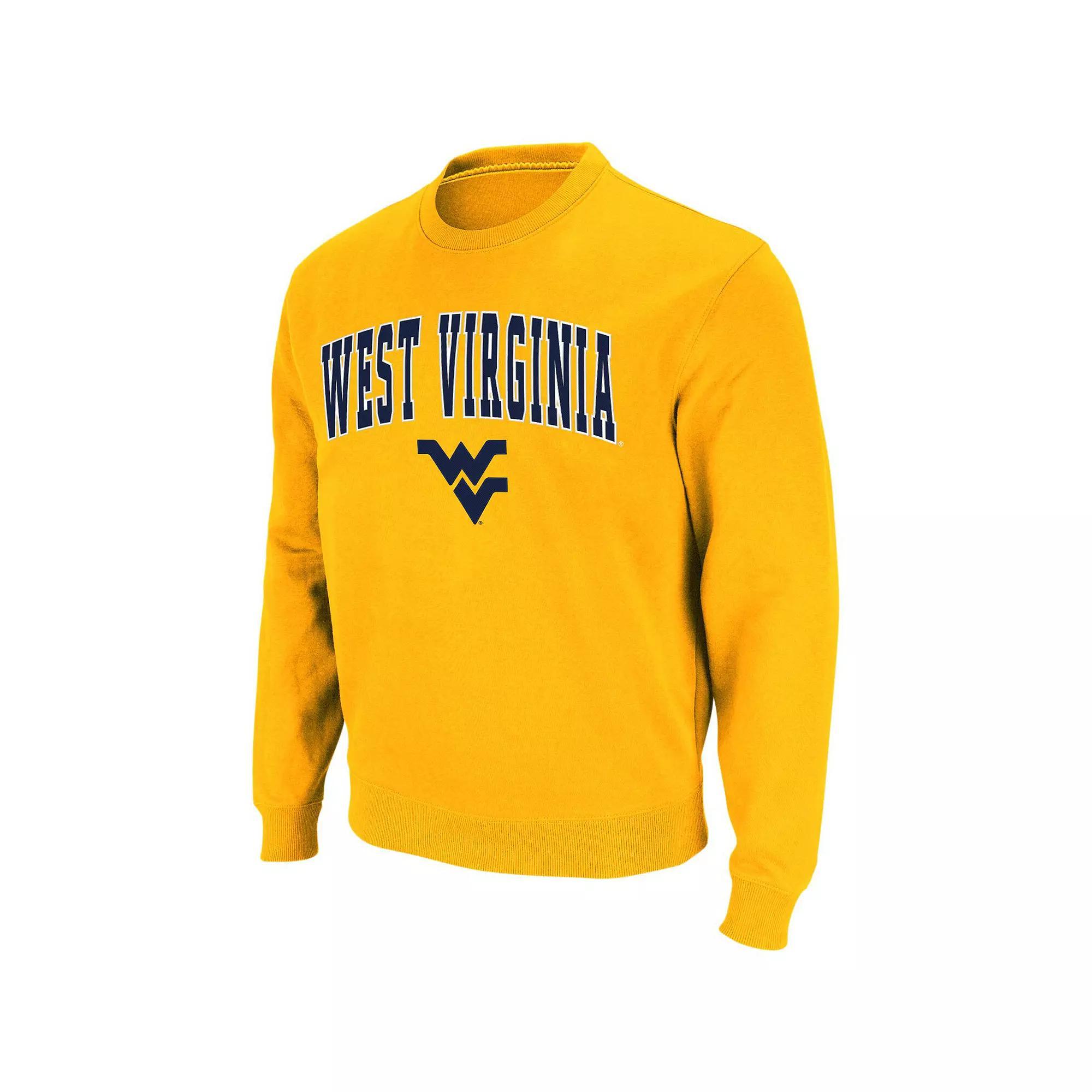 Men's Colosseum Gold West Virginia Mountaineers Arch & Logo Crew Neck Sweatshirt, Size: Large Product Image