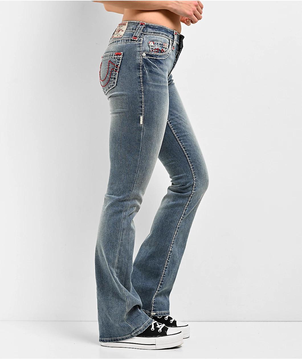True Religion Becca Super T Mid Rise Crushed Lily Boot Cut Jeans Product Image